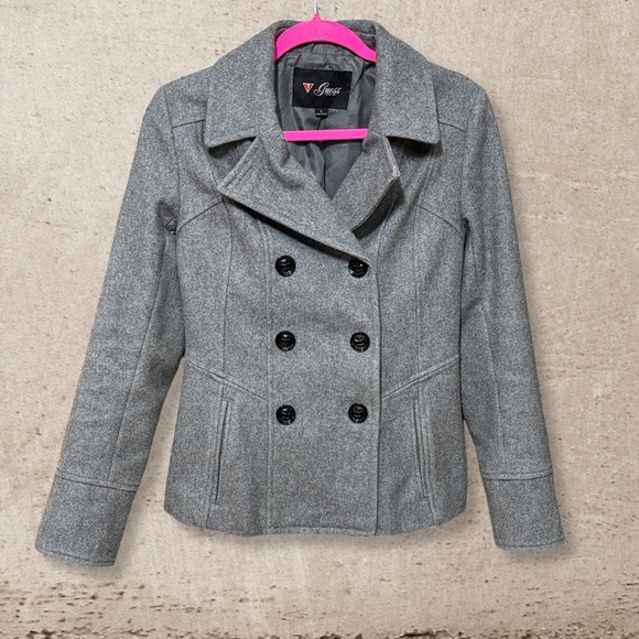 Guess Gray Double-Breasted Peacoat - Picture 1 of 5
